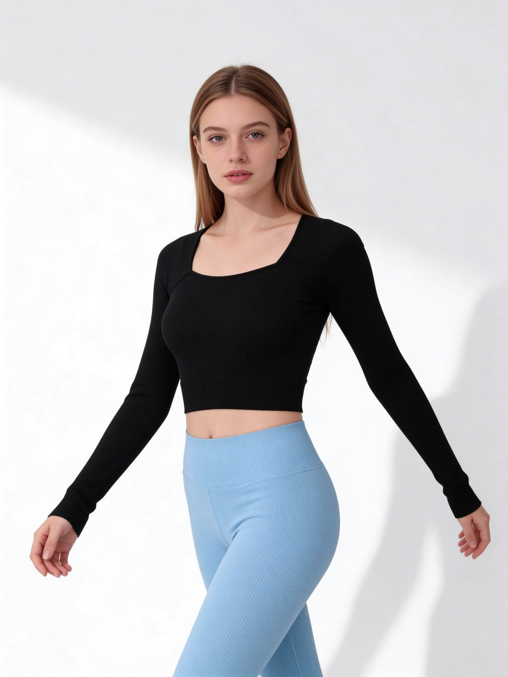 Kurzes geripptes Top mit langen Ärmeln CROP TOP RIB (black)