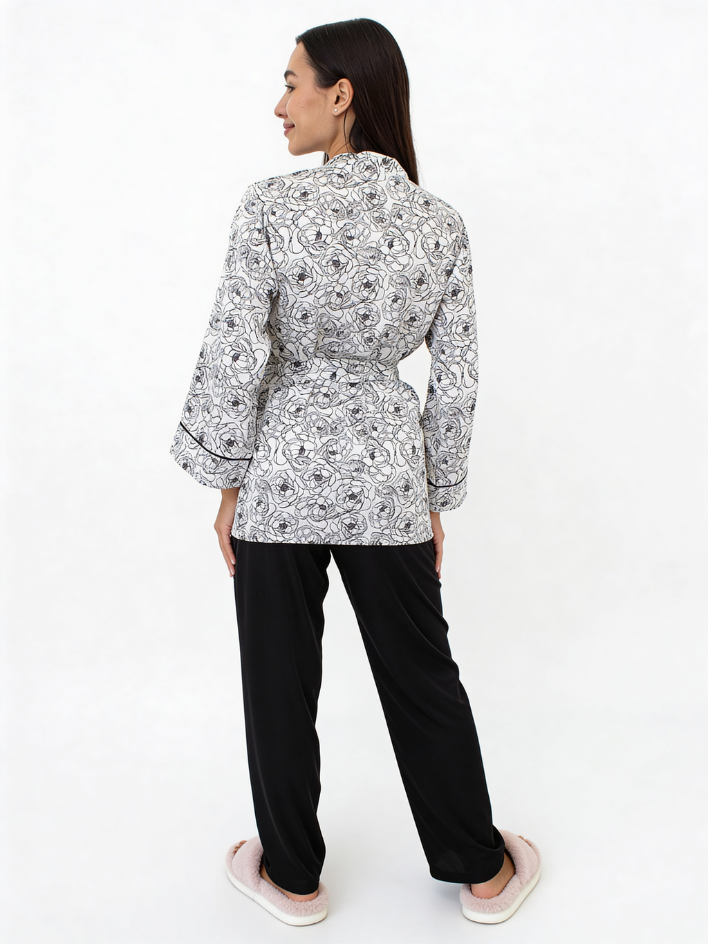 Pyjama mit langer Hose BLOSSOM VEIL 5604/050 (peony sketch white/black)