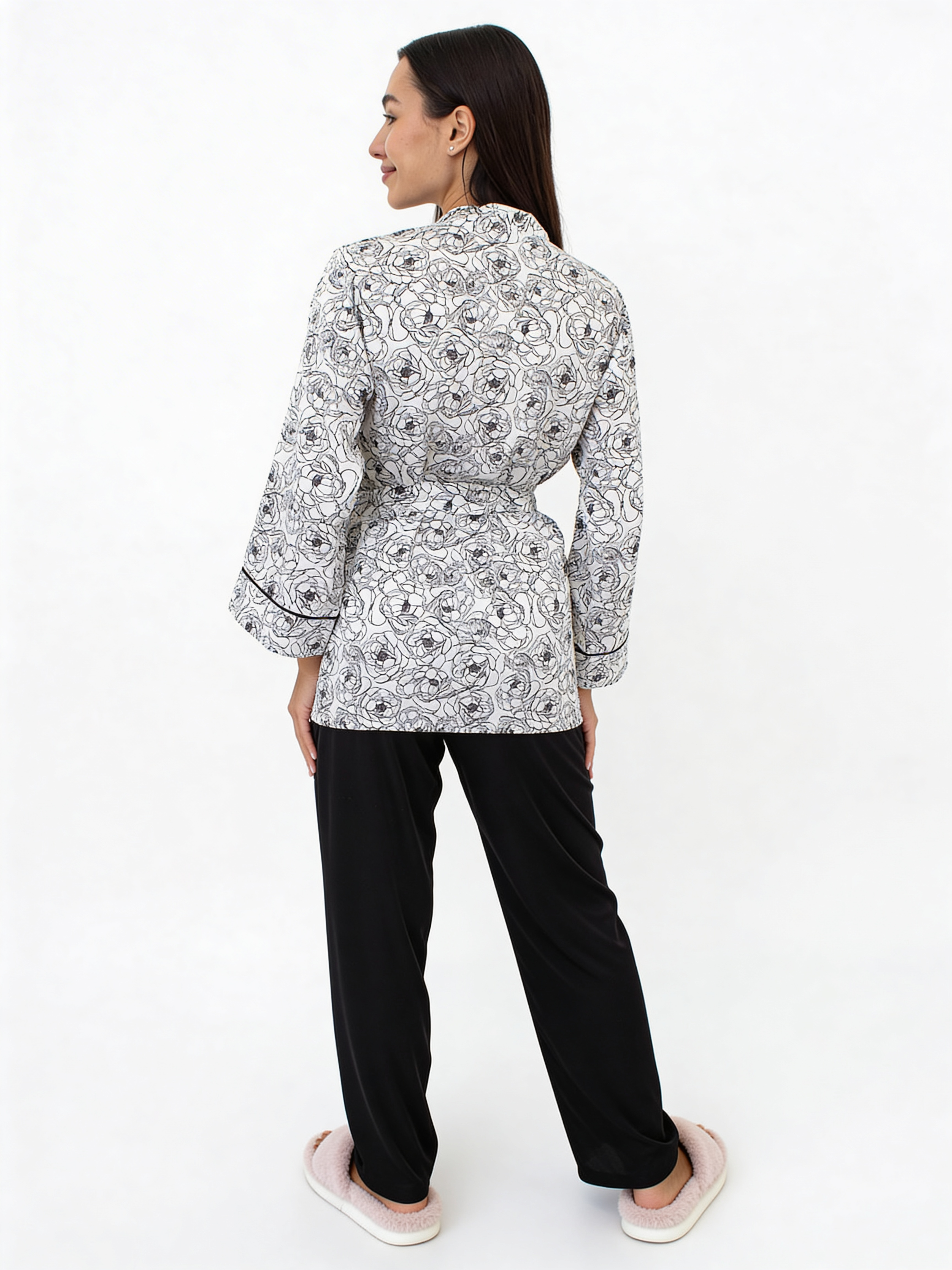 Pyjama mit langer Hose BLOSSOM VEIL 5604/050 (peony sketch white/black)