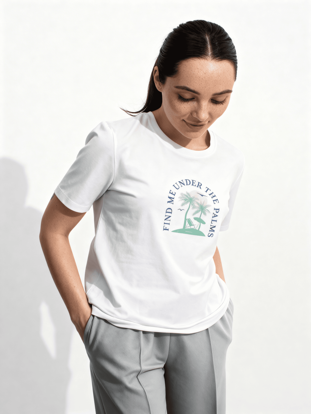 Bedrucktes T-shirt T-shirt print 4802/60 (white/palm print)