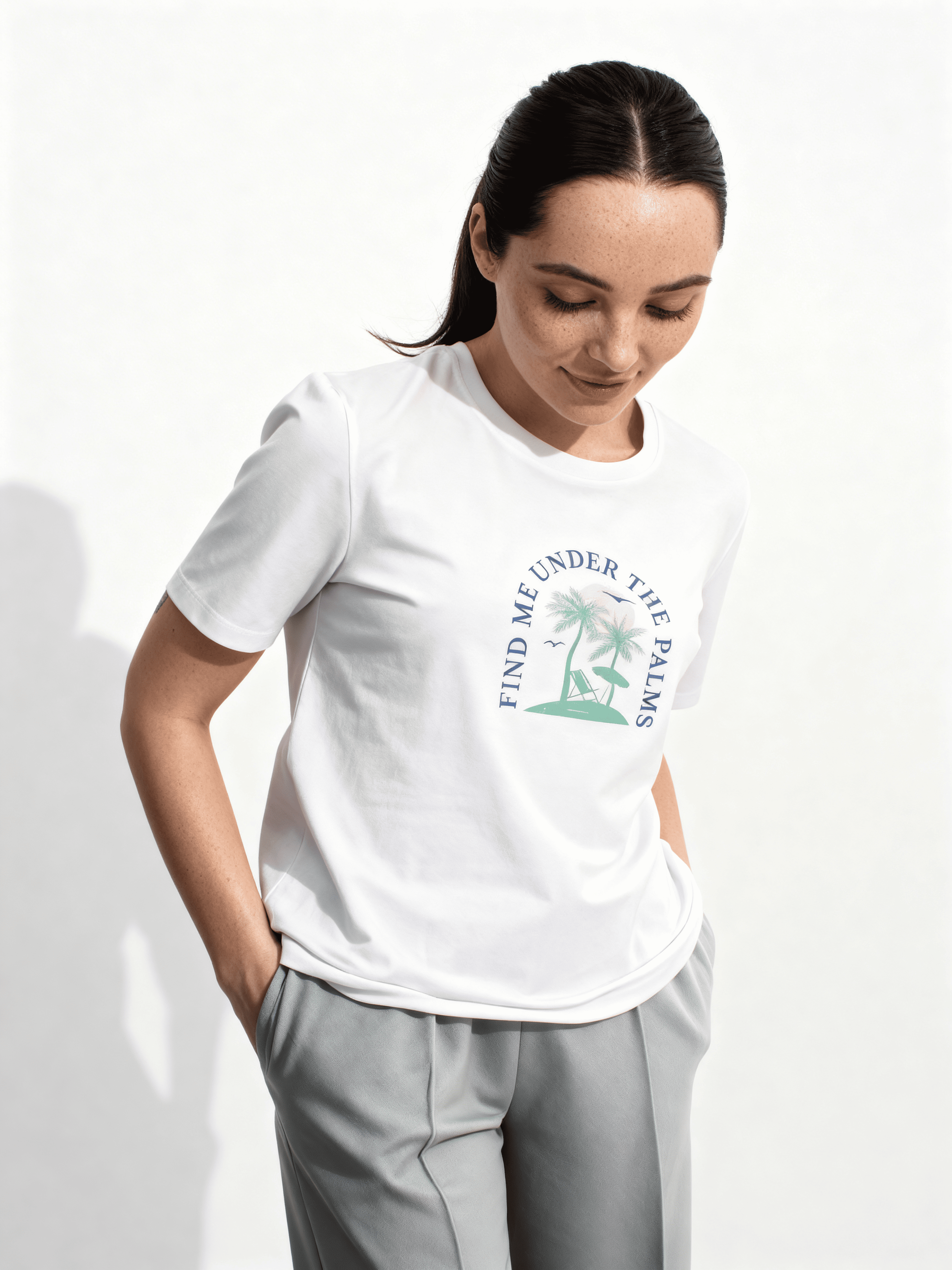 Bedrucktes T-shirt T-shirt print 4802/60 (white/palm print)