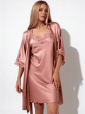 Kurzer Morgenmantel aus Seide und Spitze HELENA 7212/051 (antique rose)