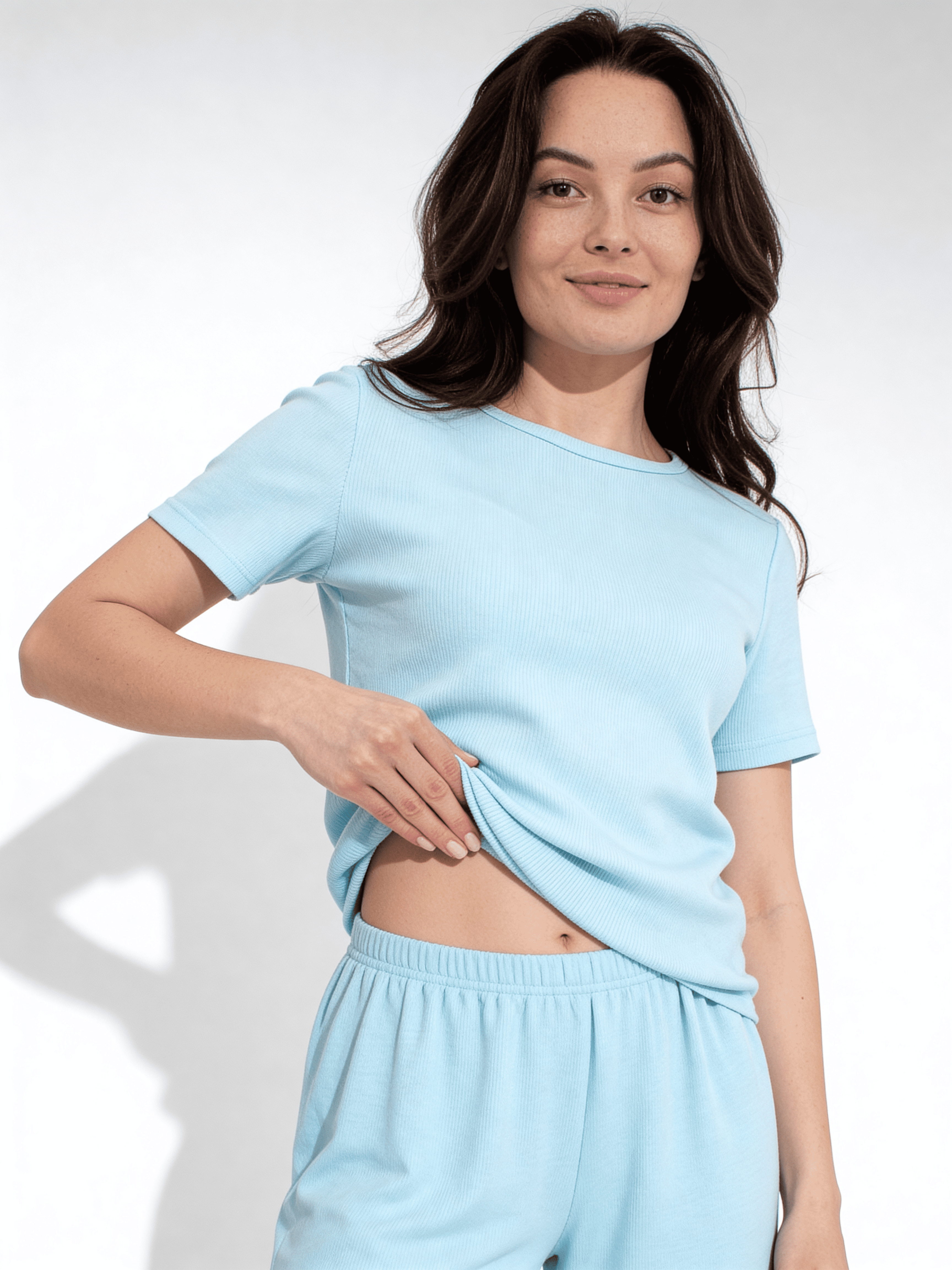 Geripptes T-Shirt RIB 4804/010 (sky blue)