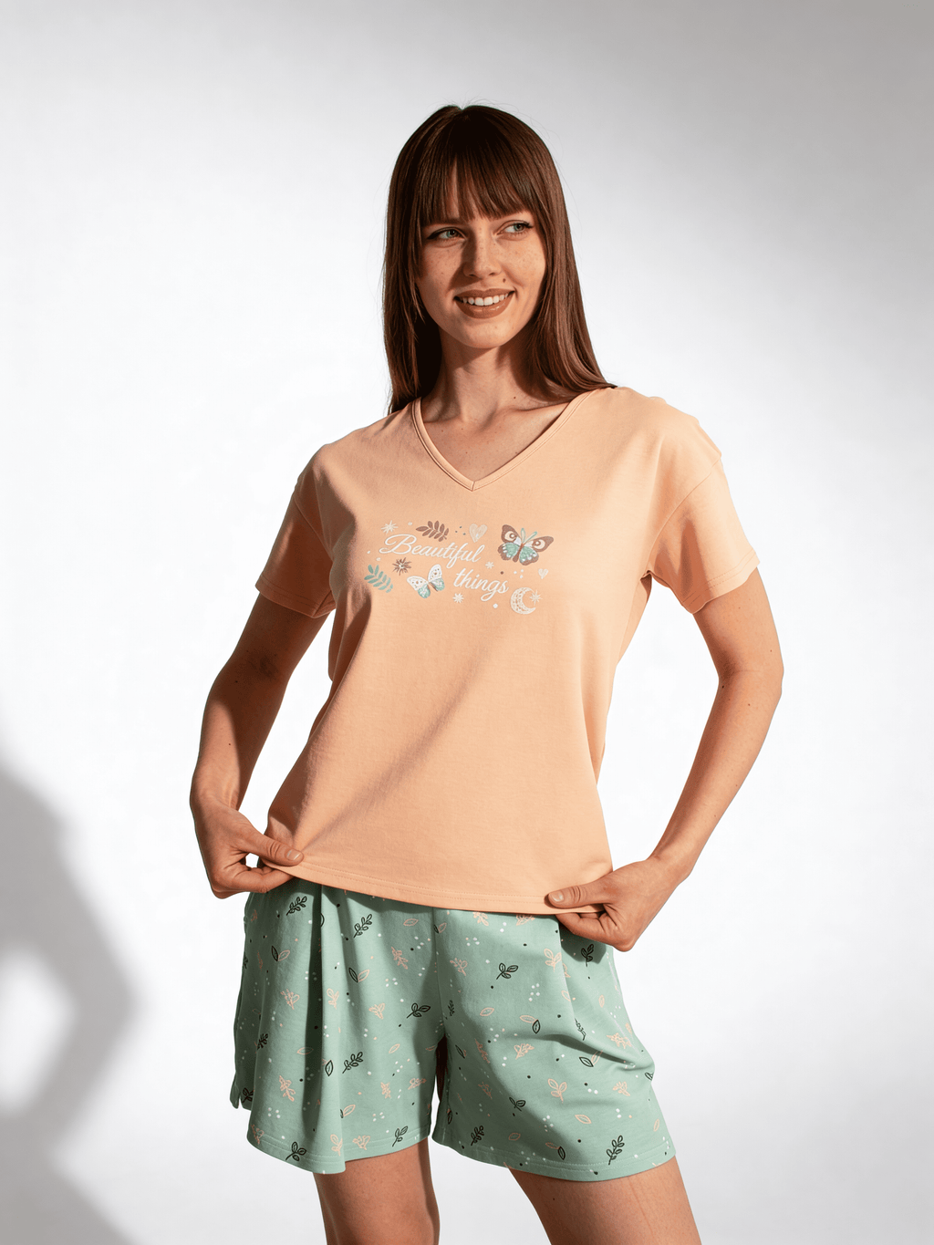 Pyjama aus Baumwolle SERENE GREENS 6128/010 (muted mint/peach)