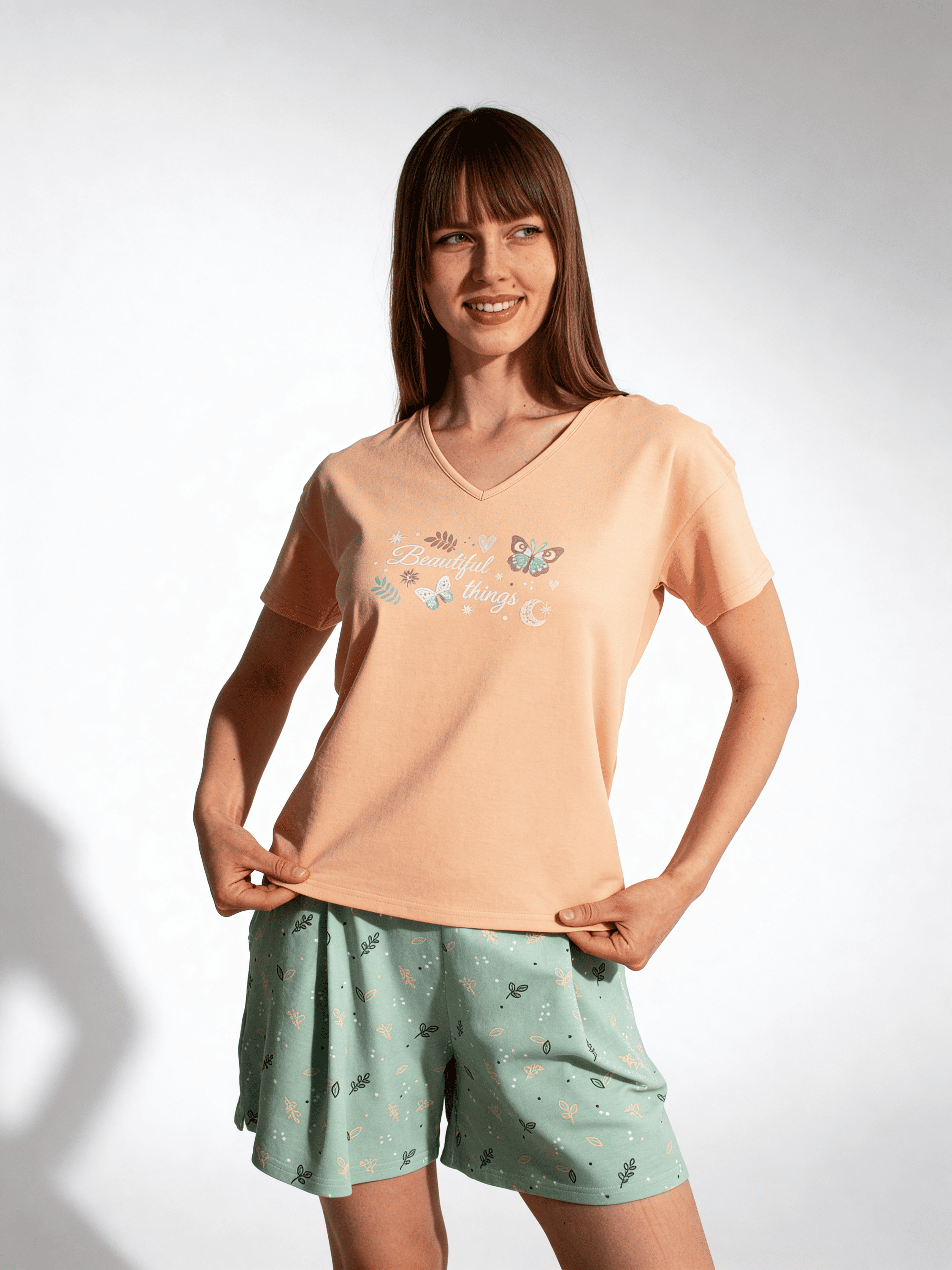 Pyjama aus Baumwolle SERENE GREENS 6128/010 (muted mint/peach)