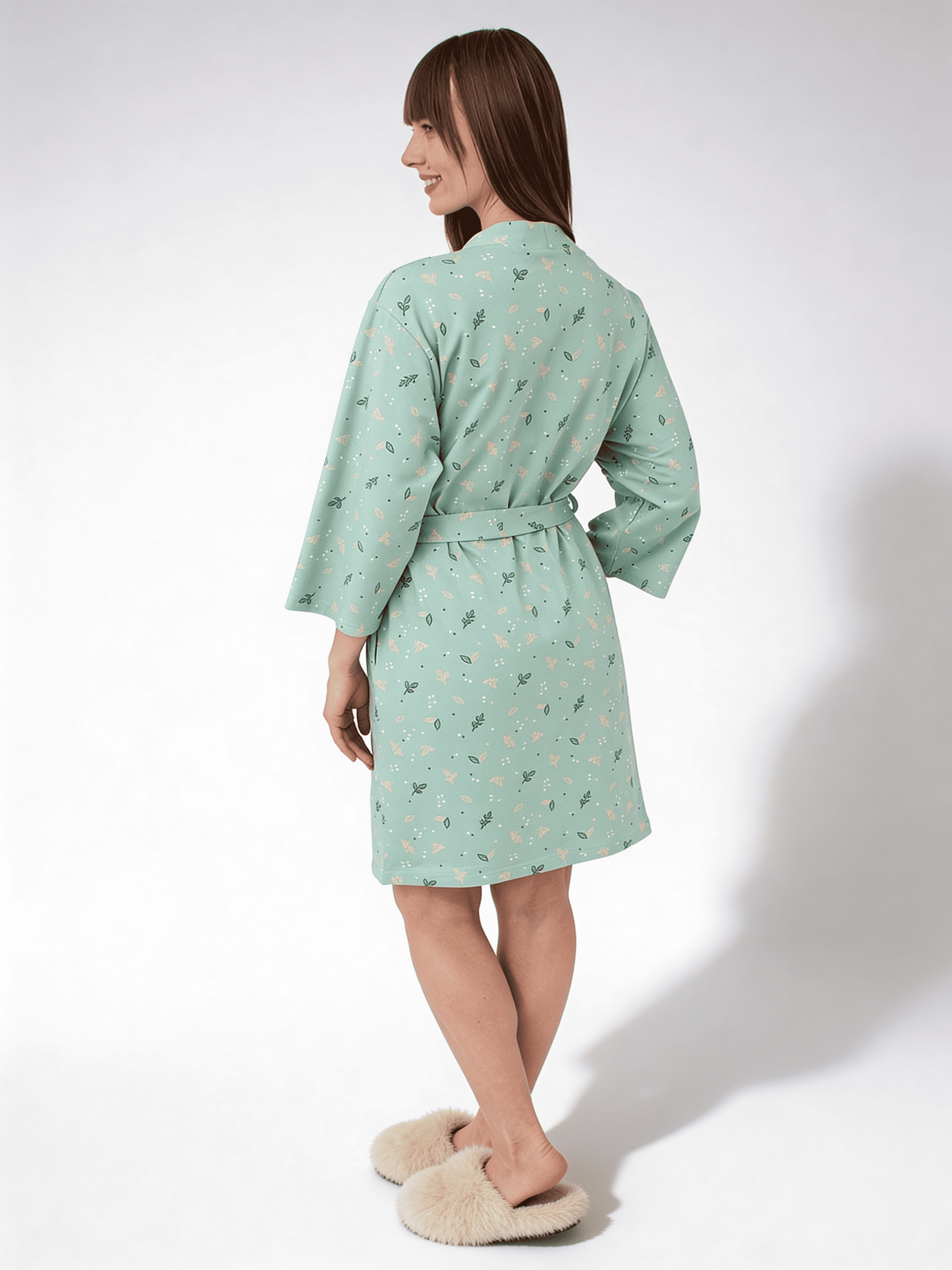 Morgenmantel aus Baumwolle SERENE GREENS 7235/010 (muted mint)