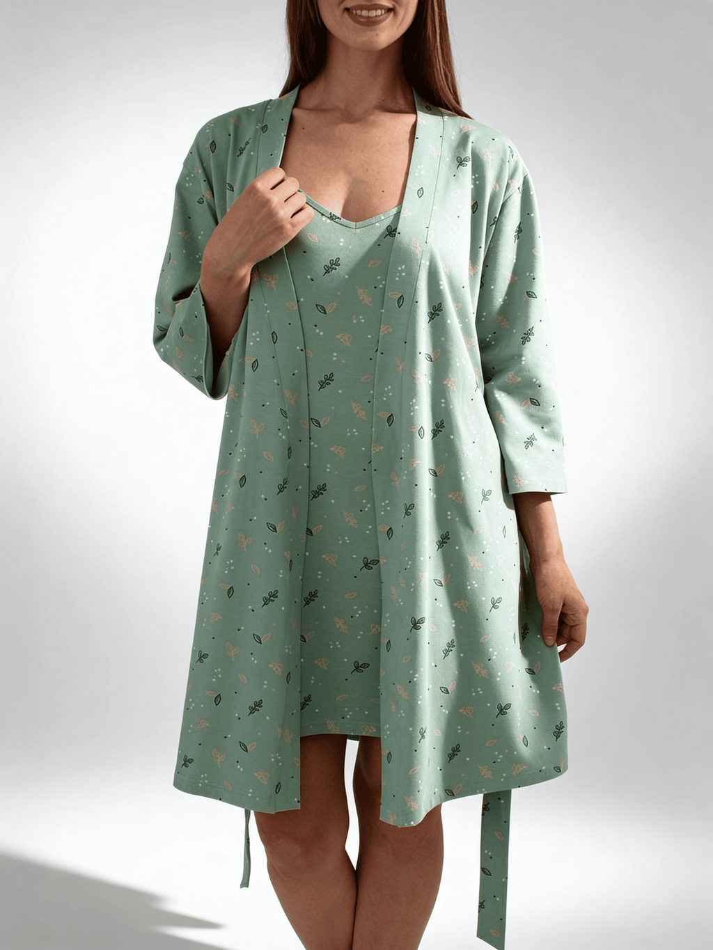 Morgenmantel aus Baumwolle SERENE GREENS 7235/010 (muted mint)