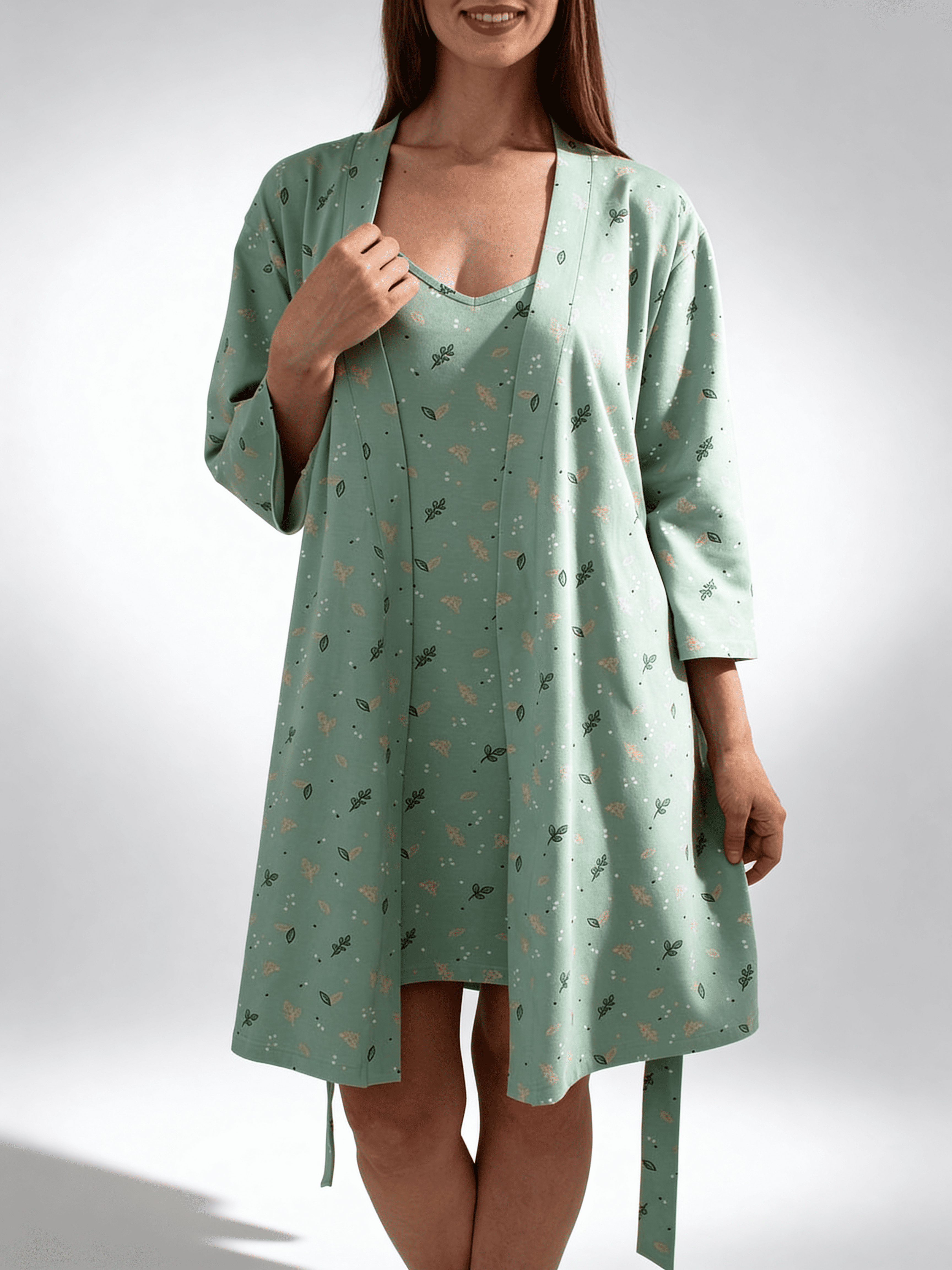 Morgenmantel aus Baumwolle SERENE GREENS 7235/010 (muted mint)