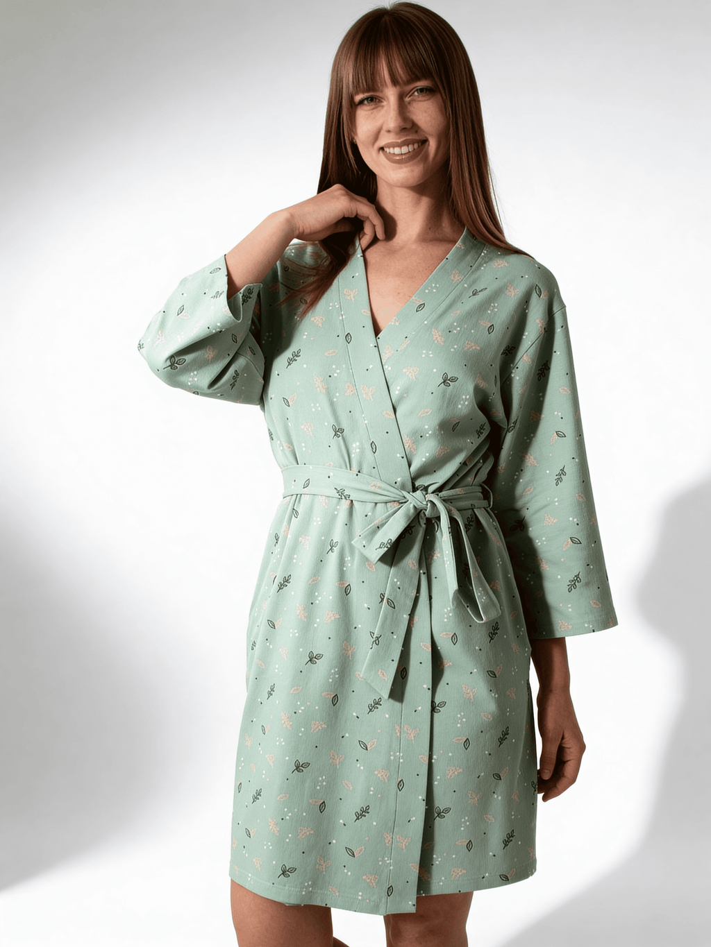 Morgenmantel aus Baumwolle SERENE GREENS 7235/010 (muted mint)