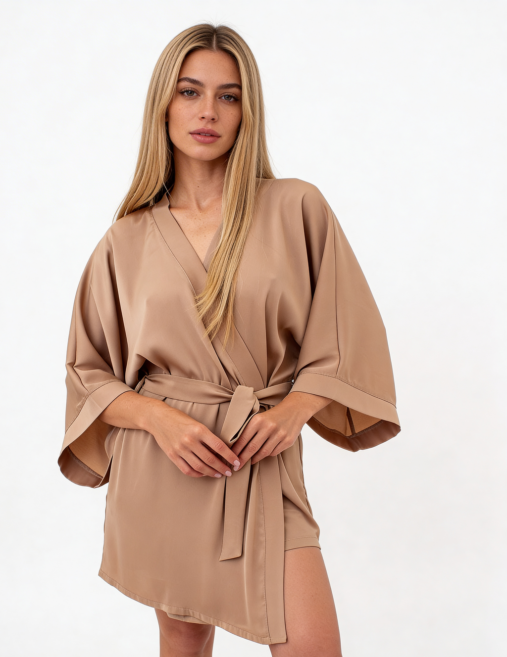 Morgenmantel aus Crinkle-Seide CREME FOLD 7205/050 (creamy beige)