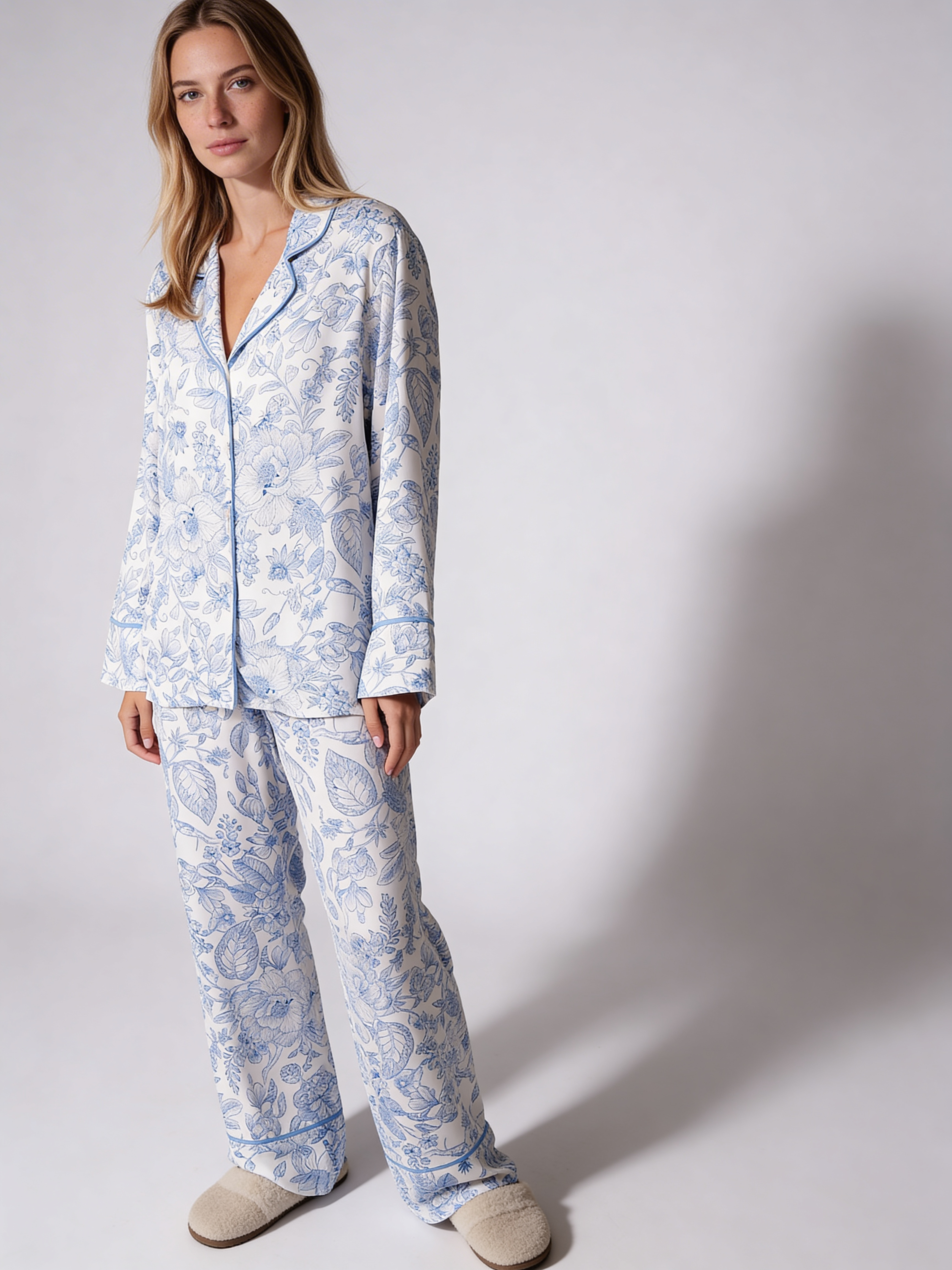 Pyjama FLOSSED IN FLOWERS 5507/040 (white/blue floral print/blue piping)