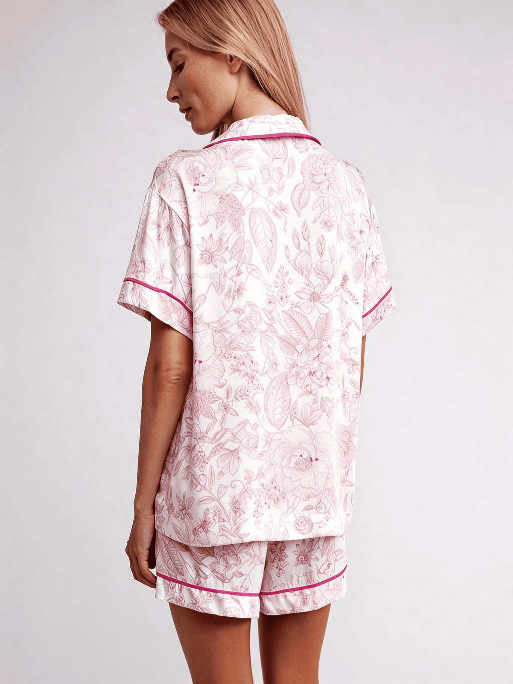 Pyjama mit Blumenmuster FLOSSED IN FLOWERS 6405/040 (white/pink floral print/magenta piping)