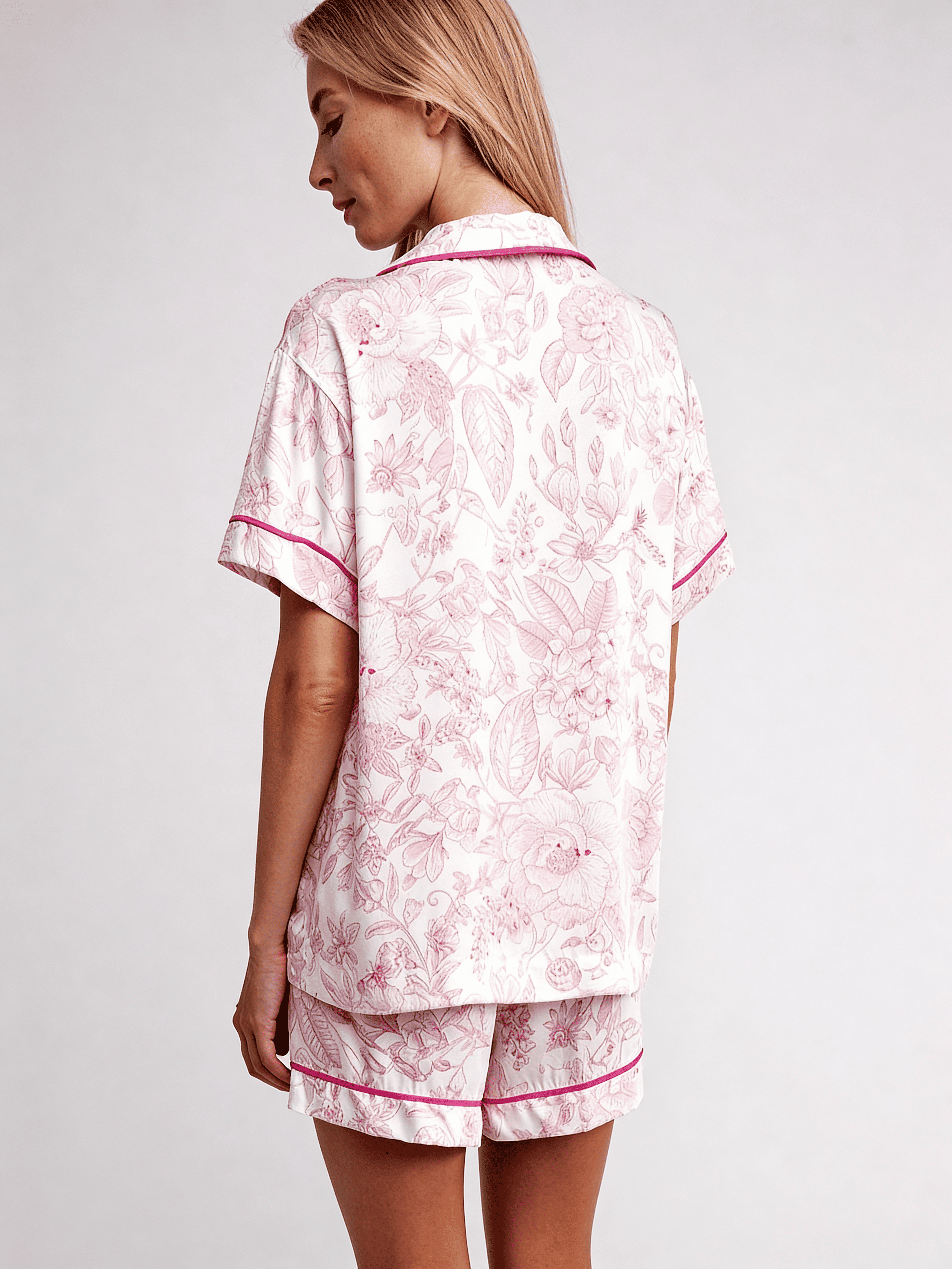 Pyjama mit Blumenmuster FLOSSED IN FLOWERS 6405/040 (white/pink floral print/magenta piping)