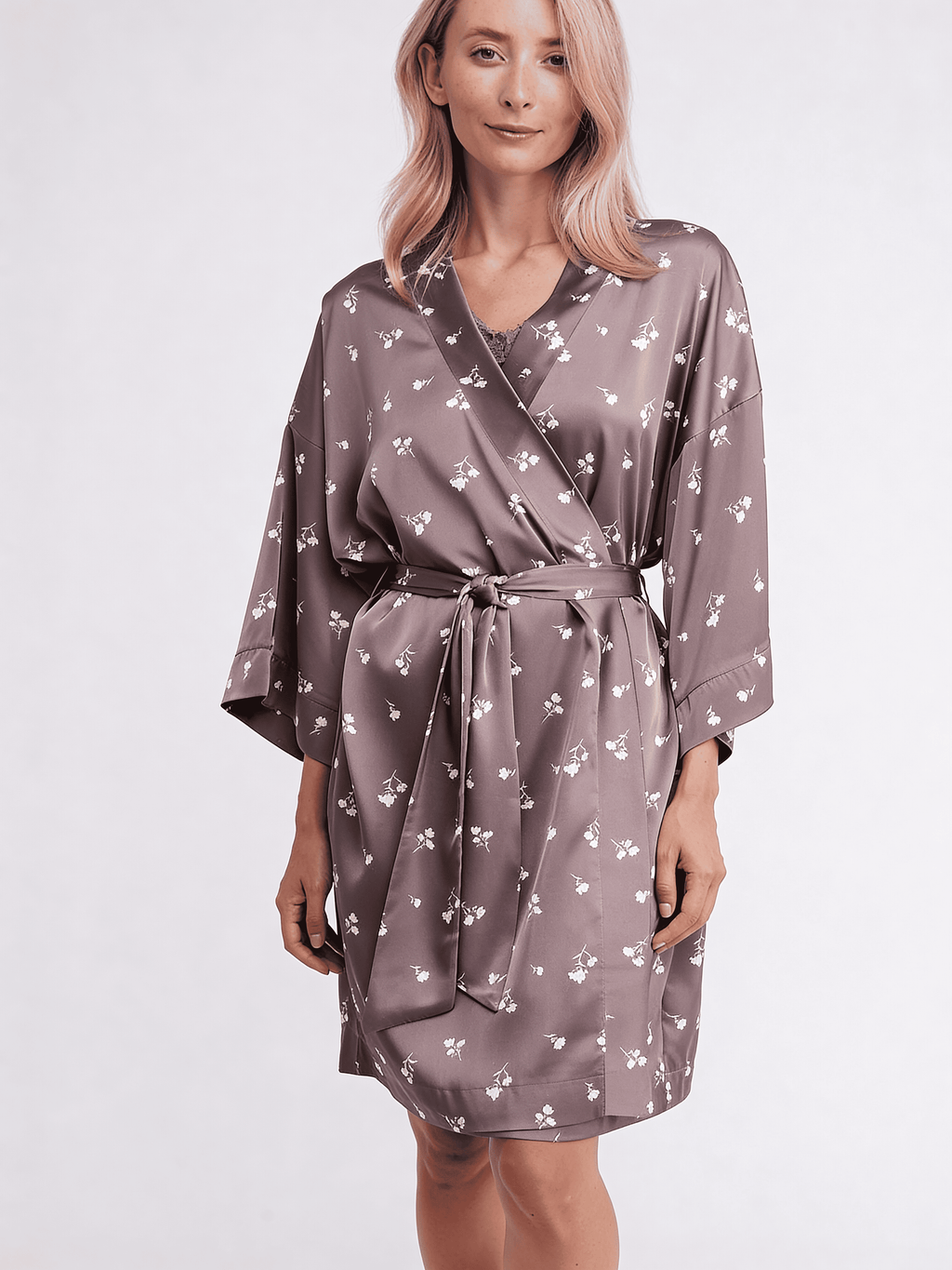 Morgenmantel mit Blumenmuster FLURISSE 7237/050 (deep taupe/floral print)