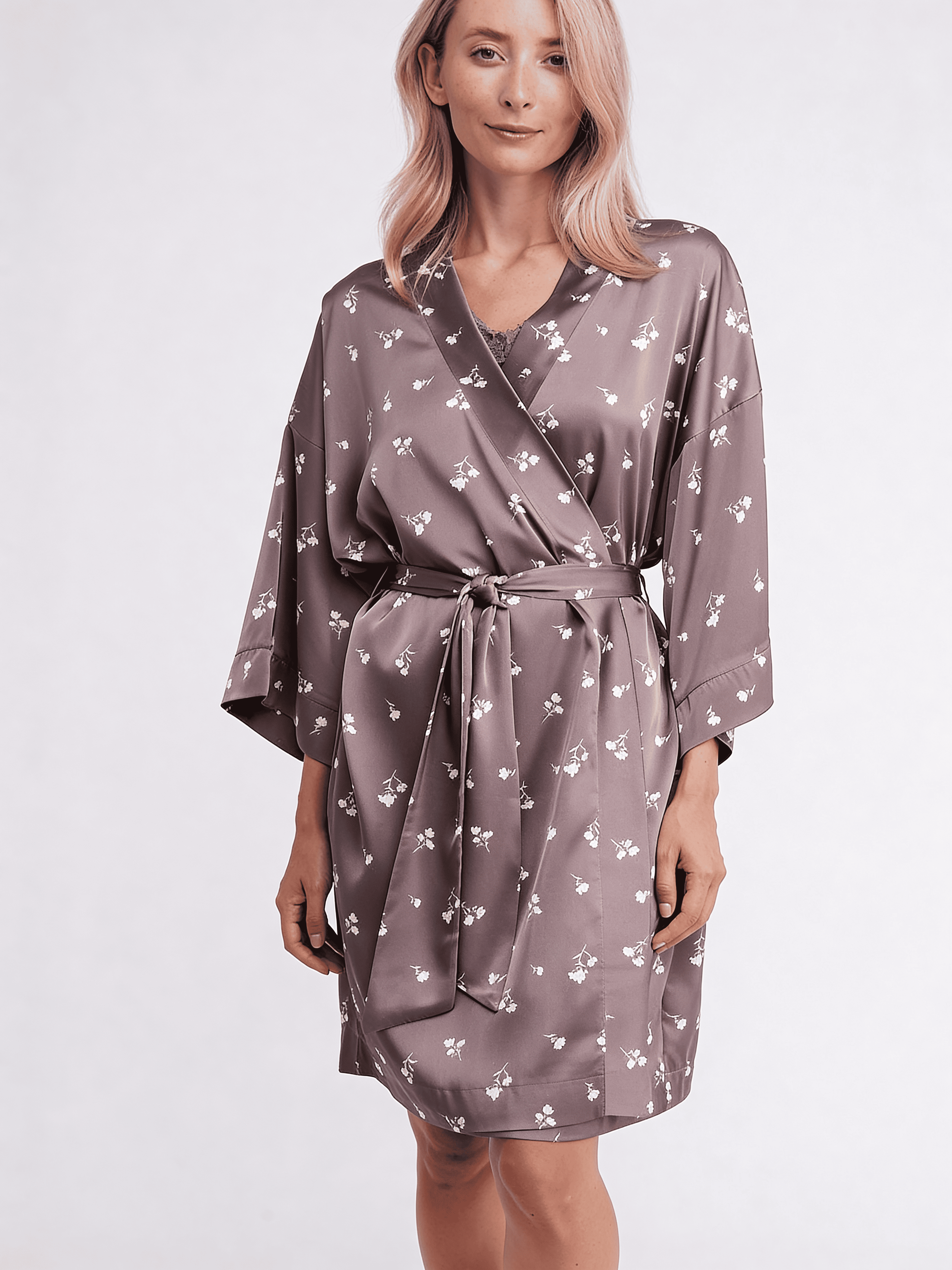 Morgenmantel mit Blumenmuster FLURISSE 7237/050 (deep taupe/floral print)