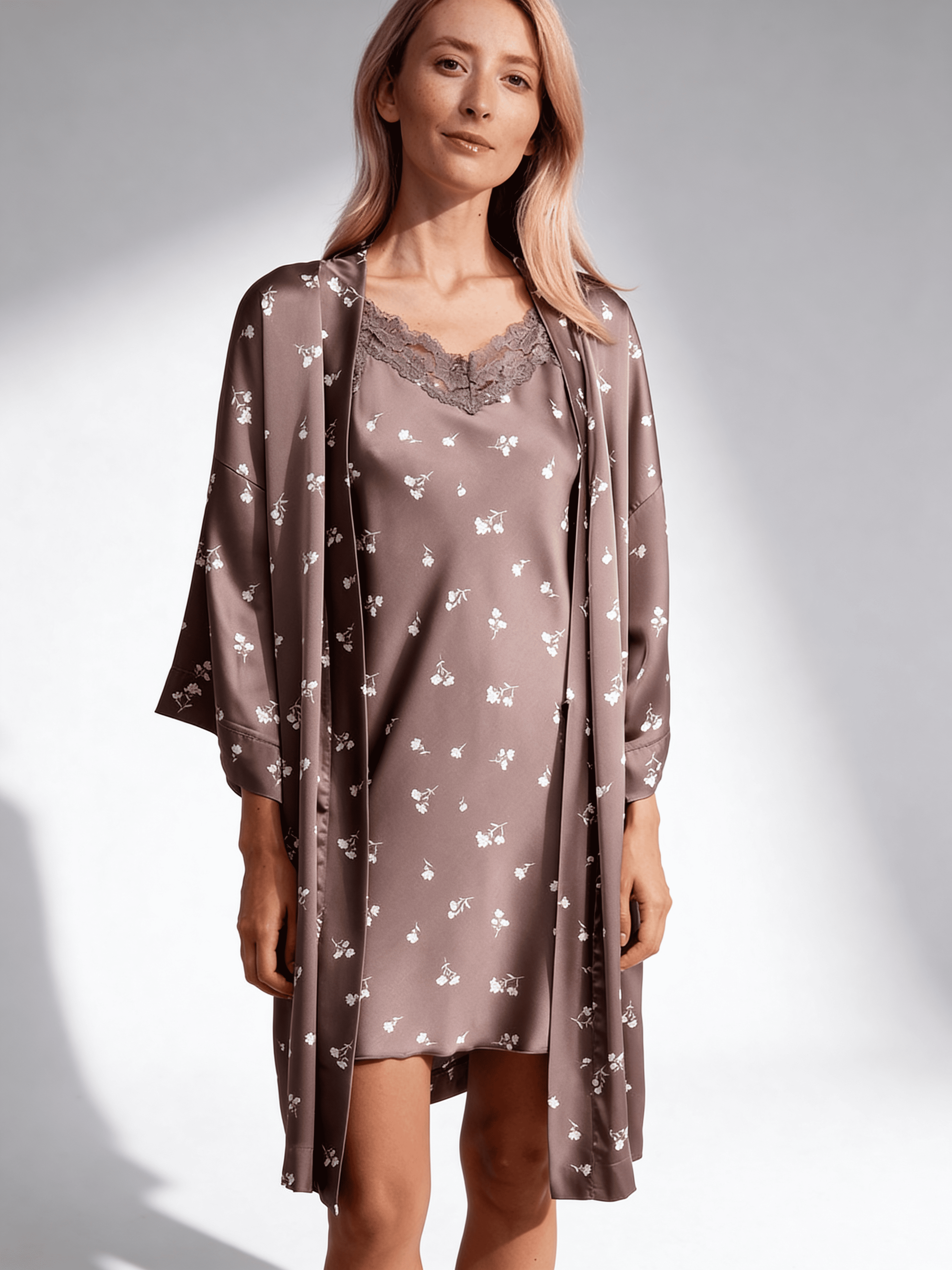Morgenmantel mit Blumenmuster FLURISSE 7237/050 (deep taupe/floral print)