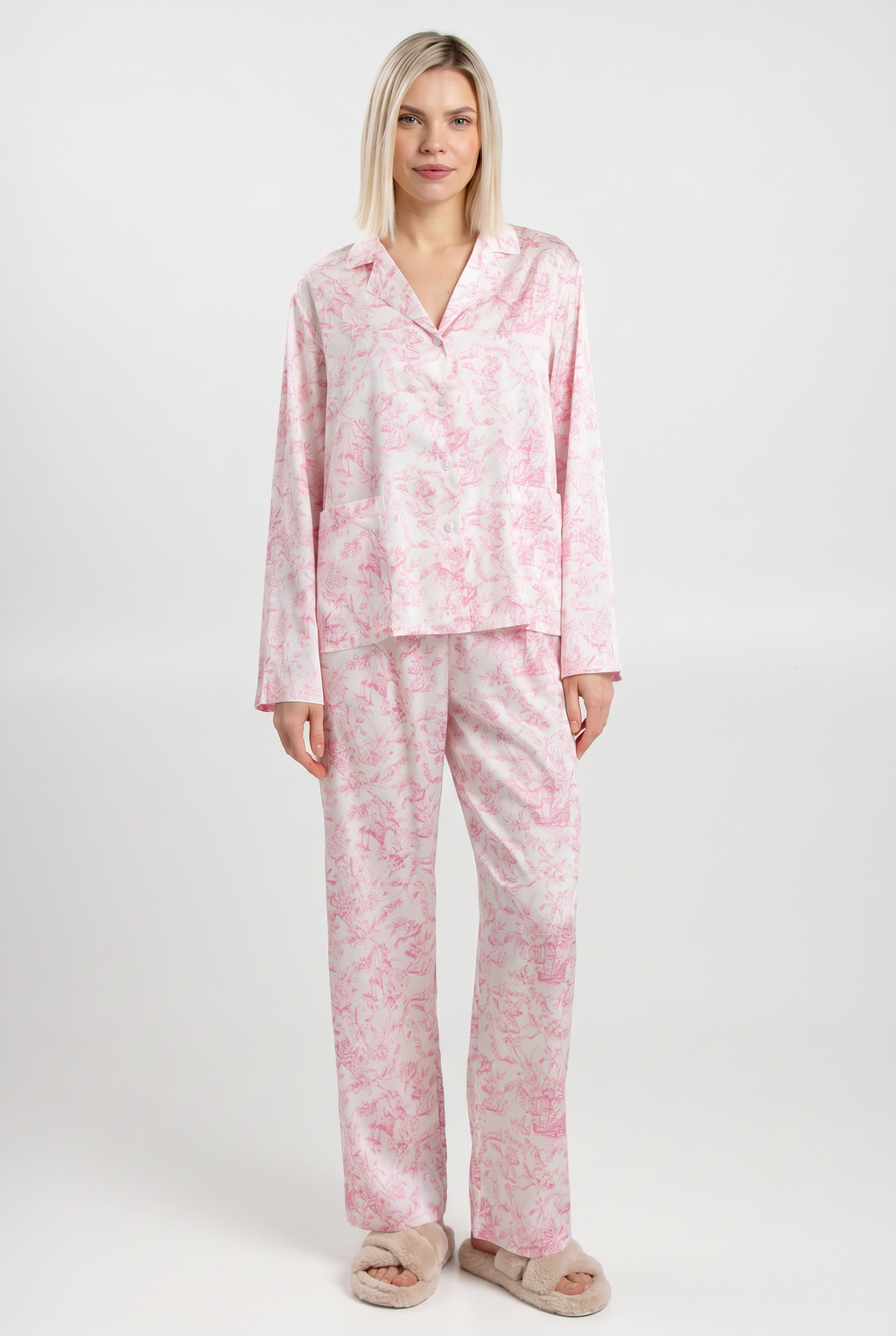 GIULIA Seidenpyjama TOILE SILK in Rosa und Weiß
