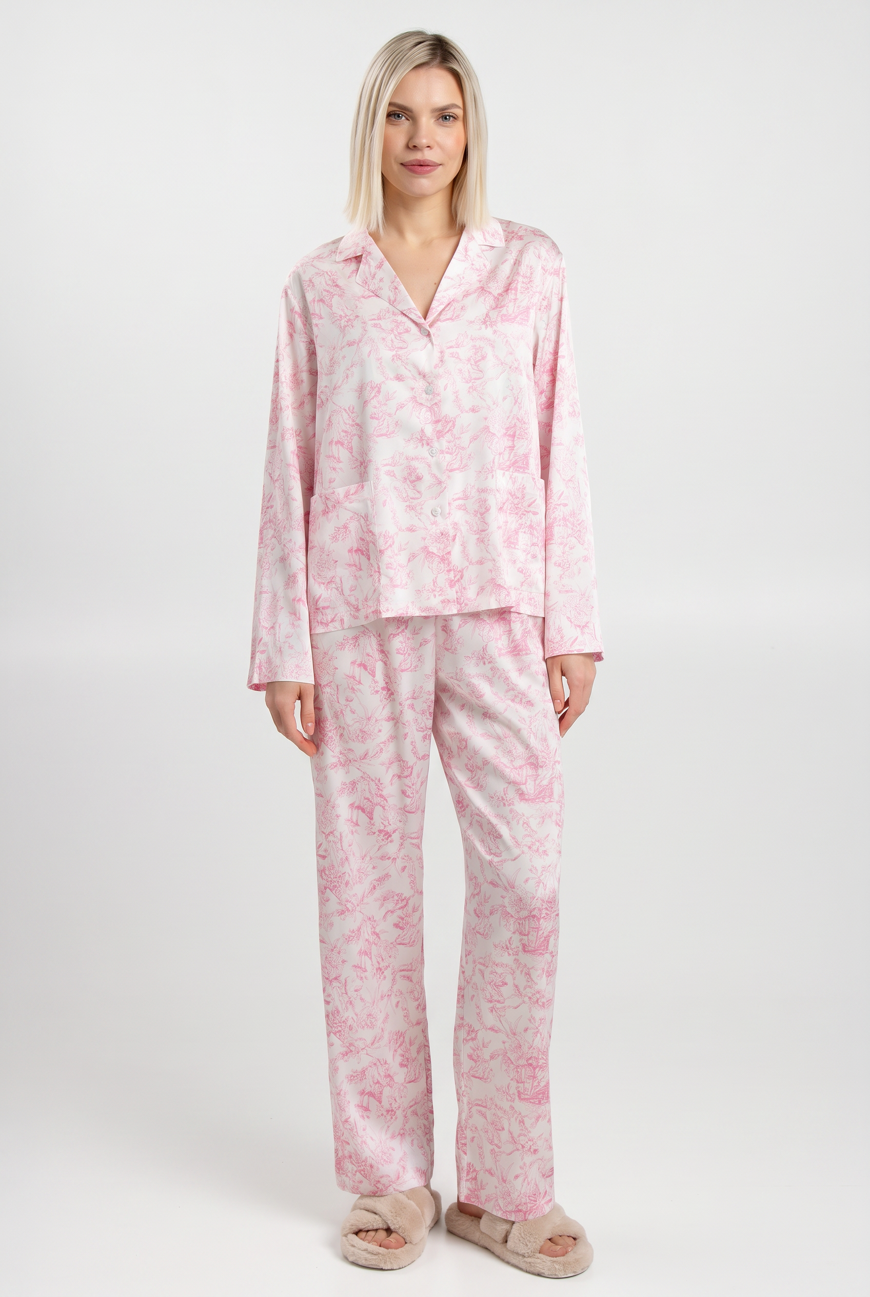 GIULIA Seidenpyjama TOILE SILK in Rosa und Weiß