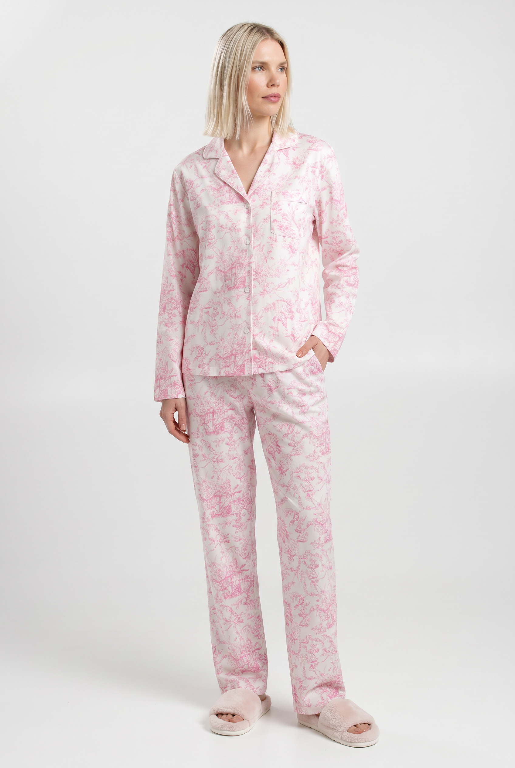 Seidenpyjama TOILE SILK 5511/050 (white/pink toile de jouy)