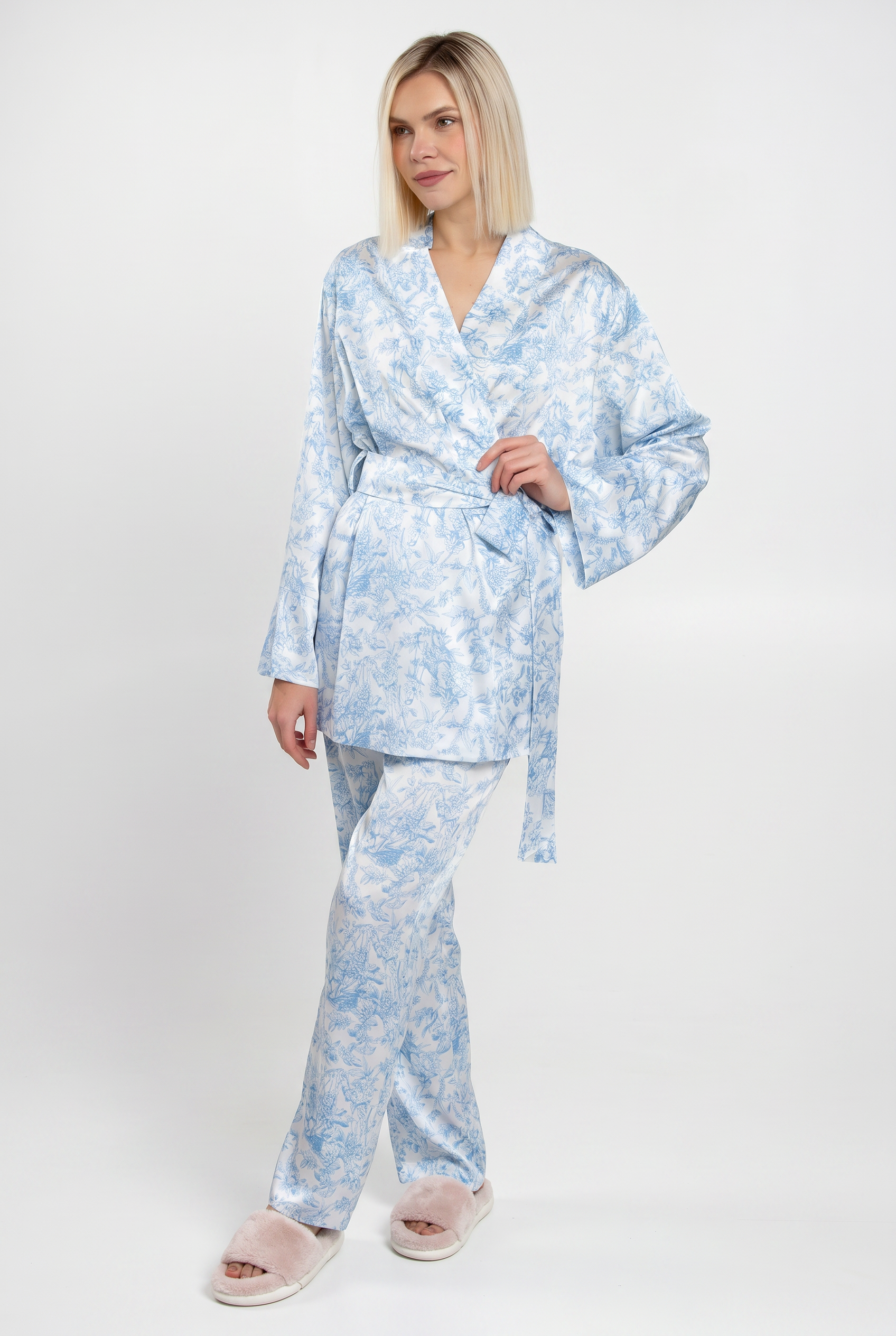 Seidenpyjama TOILE SILK 5512/050 (white/blue toile de jouy)
