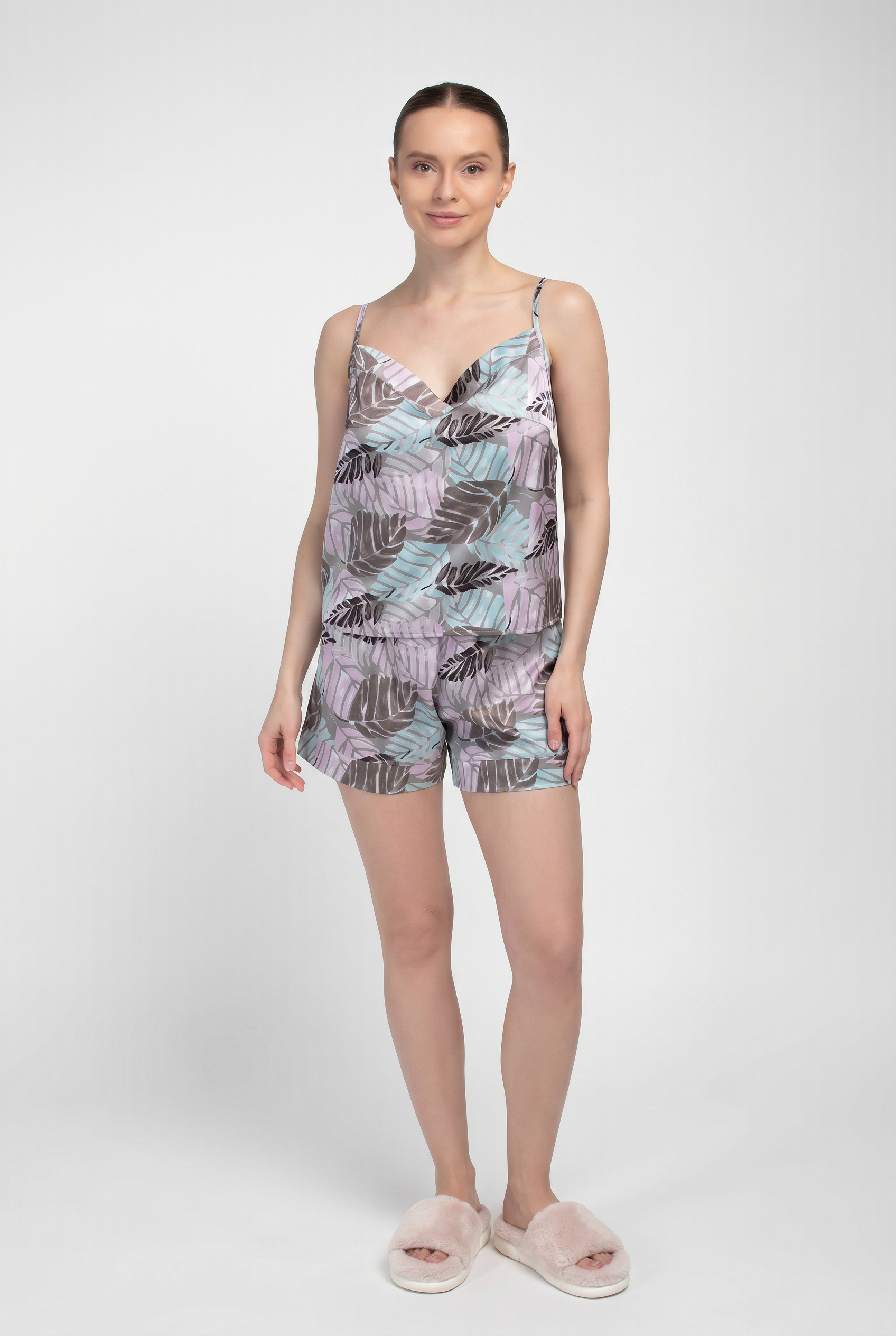 Kurzer Seidenpyjama LEAFSONG 6042/050 (mokko print)