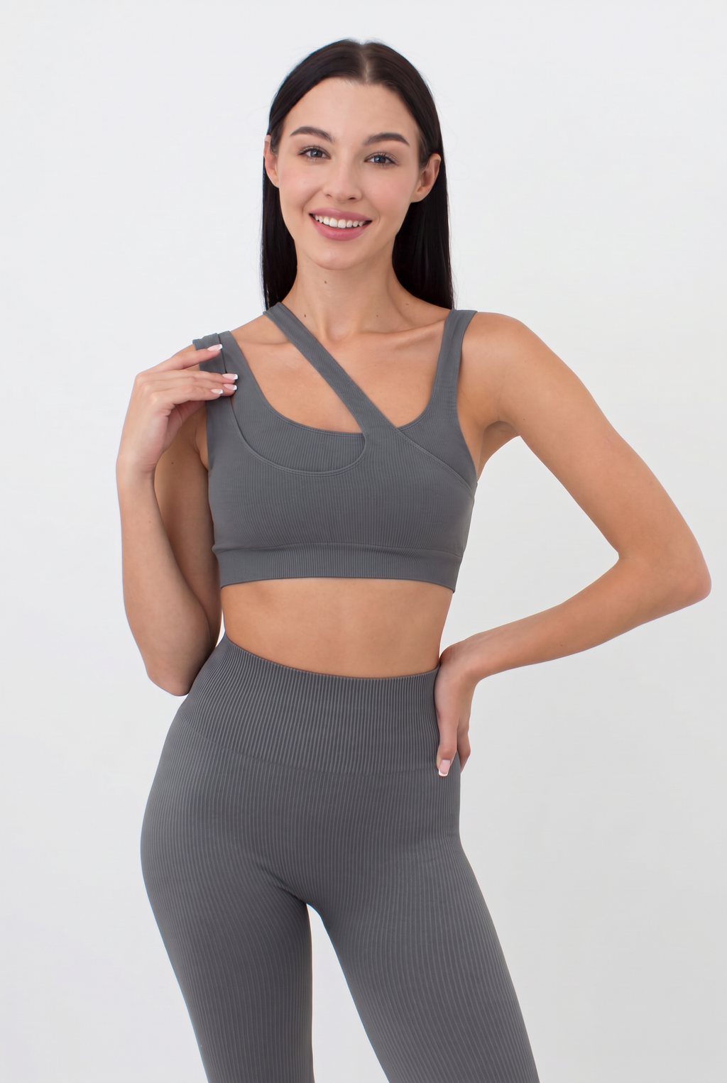 Nahtloses Top mit asymmetrischen Trägern TOP RIB CO (graphite)