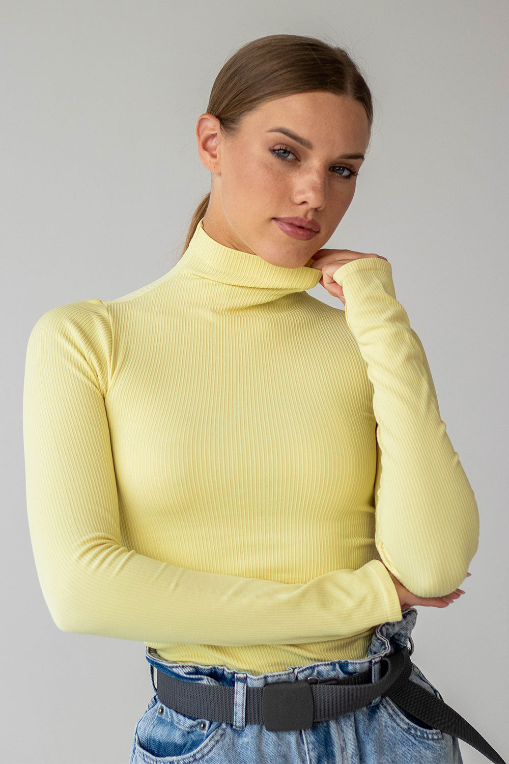 Gerippter Rollkragenpullover FLEX LONGSLEEVE POWER (lemon grass)