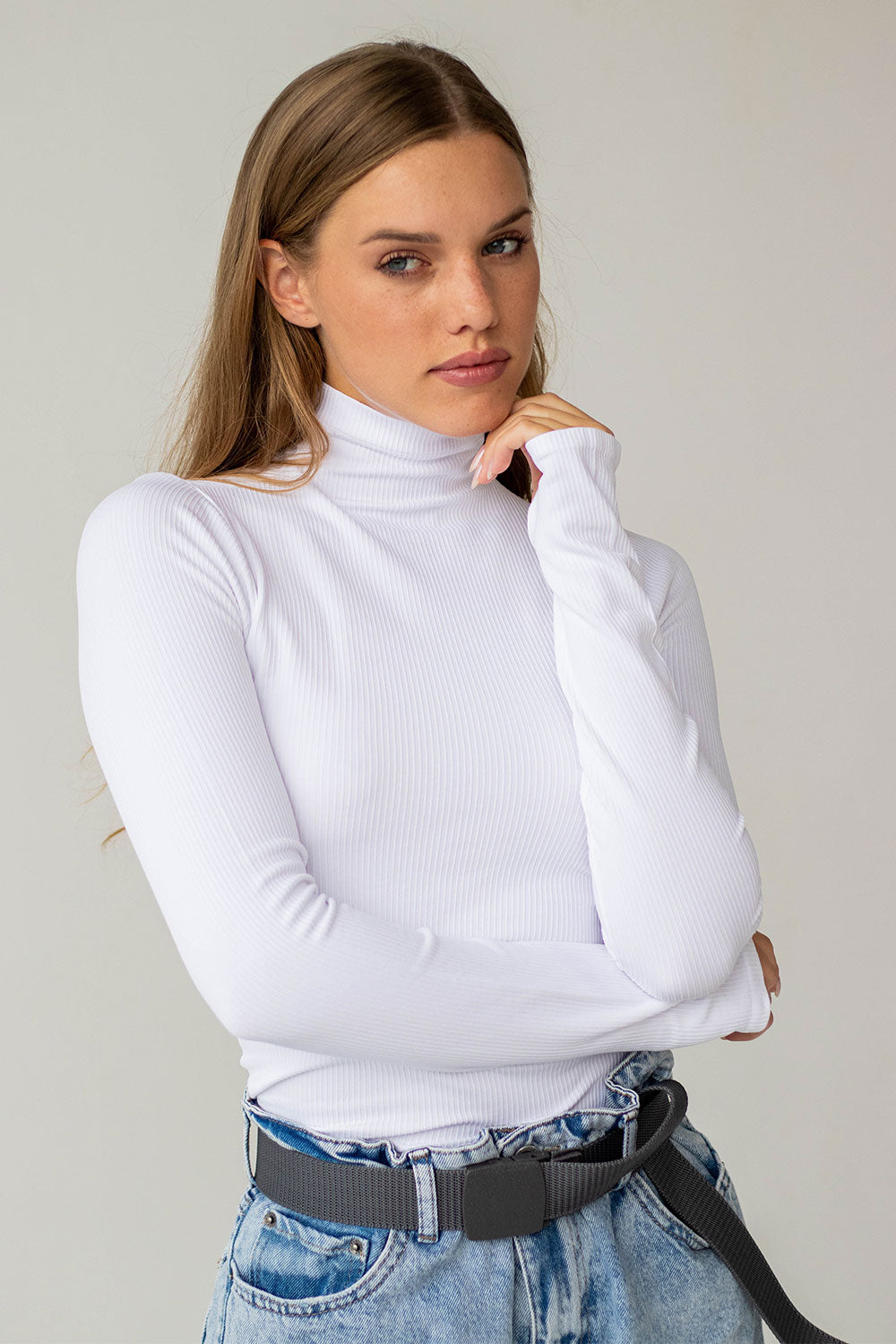 Gerippter Rollkragenpullover FLEX LONGSLEEVE POWER (white)