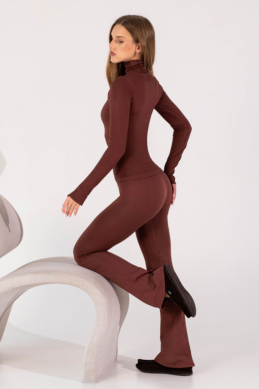 Gerippter Rollkragenpullover FLEX LONGSLEEVE POWER (hot chocolate)